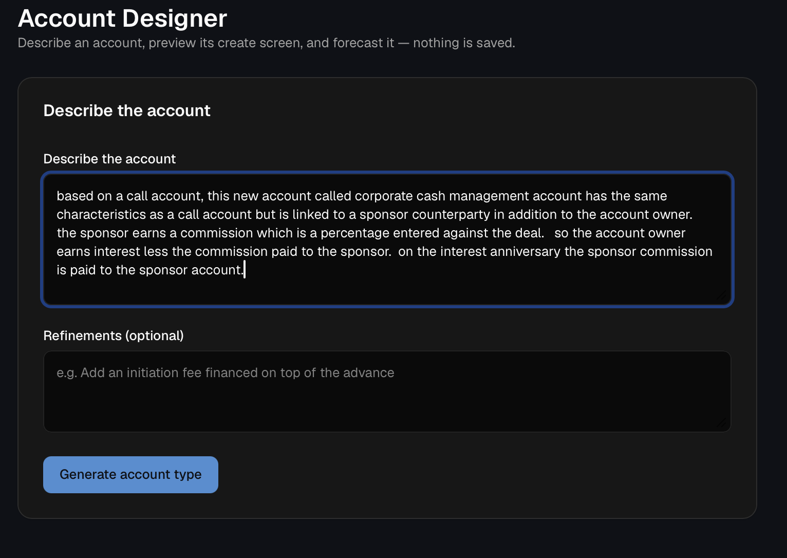 LedgerTM AI-assisted account designer