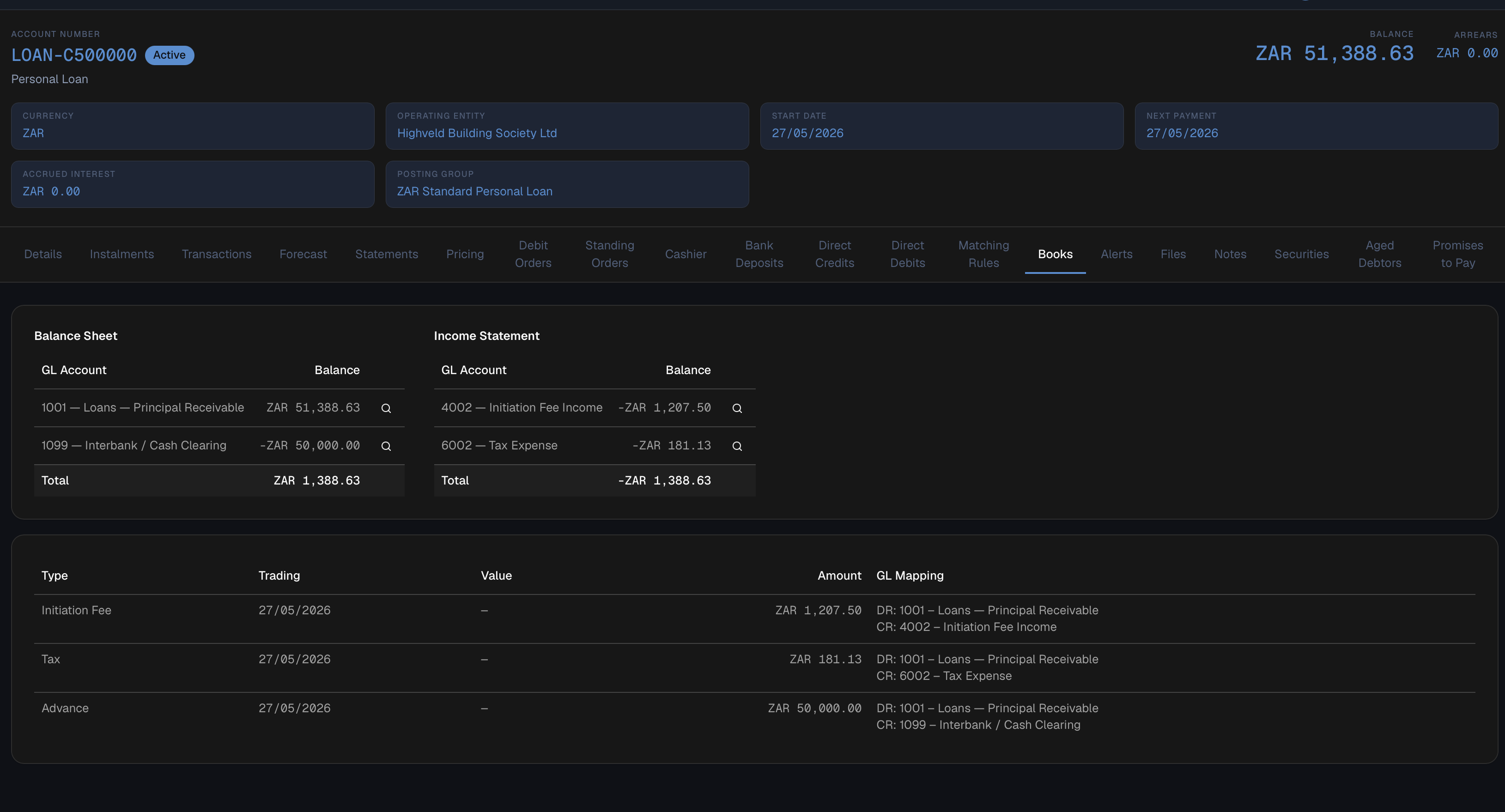 LedgerTM books / general ledger screen